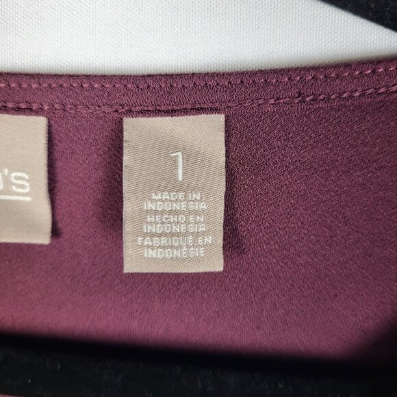 Chicos Bell Sleeve Top Women's Medium (1) Wine Burgundy Lace Front Stretchy - Picture 5 of 9